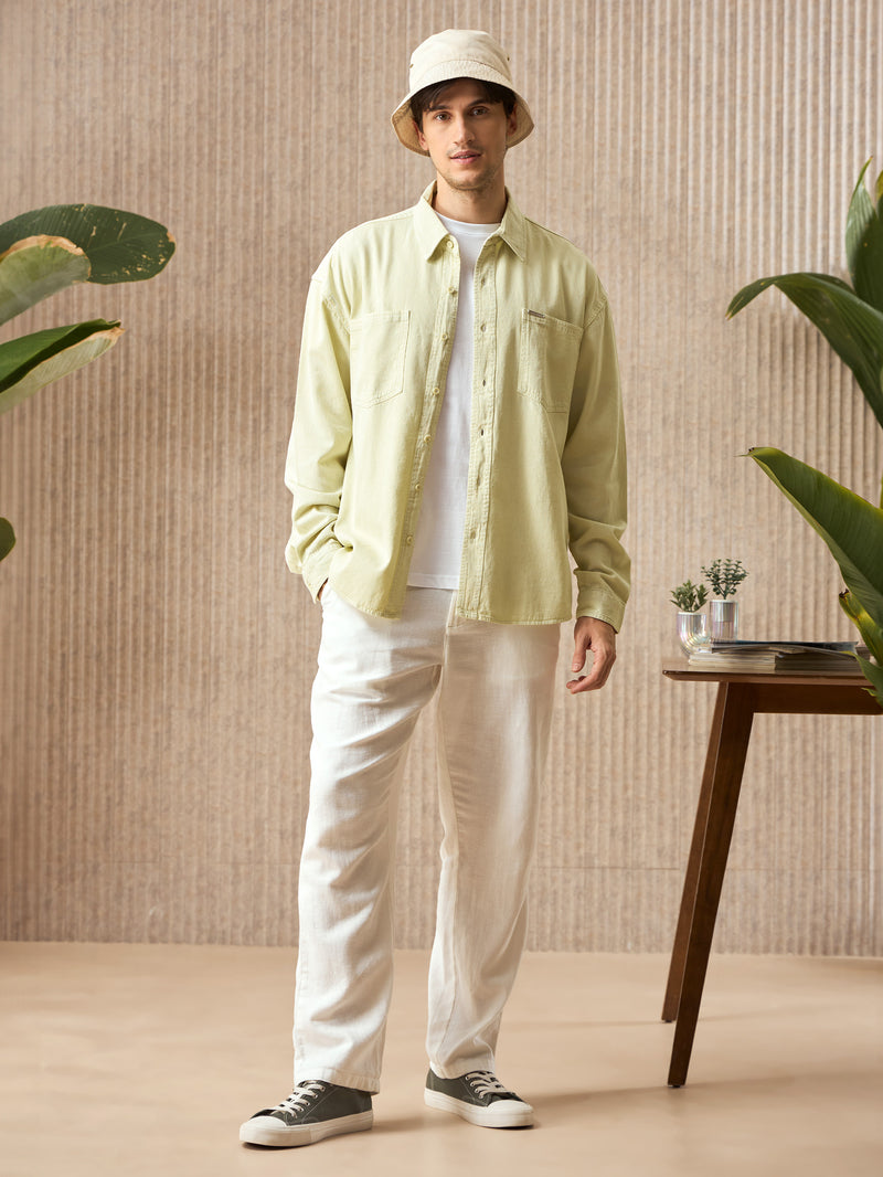 Over Dyed Shirt For Men - Light Yellow
