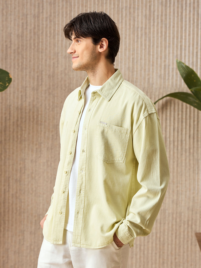 Over Dyed Shirt For Men - Light Yellow