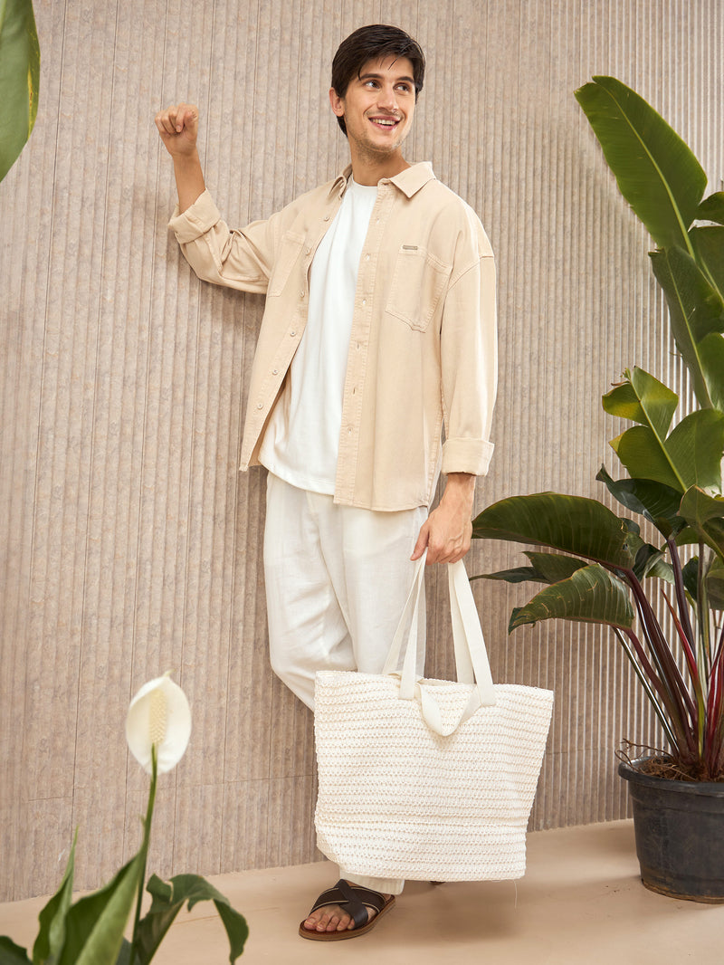 Over Dyed Shirt For Men - Beige