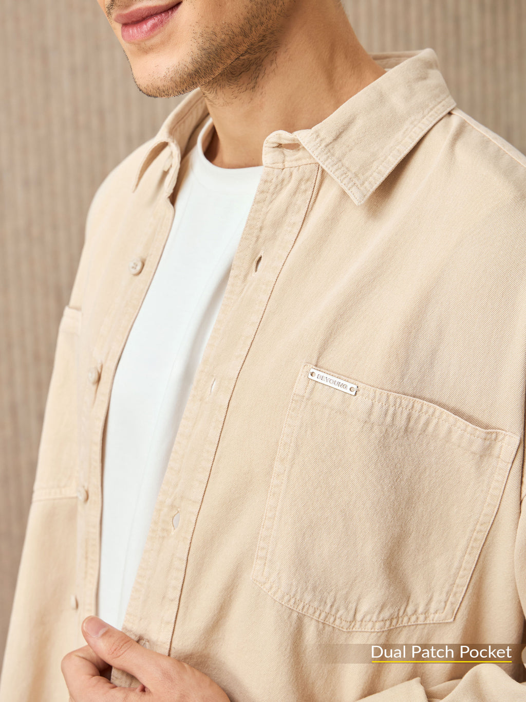 Over Dyed Shirt For Men - Beige
