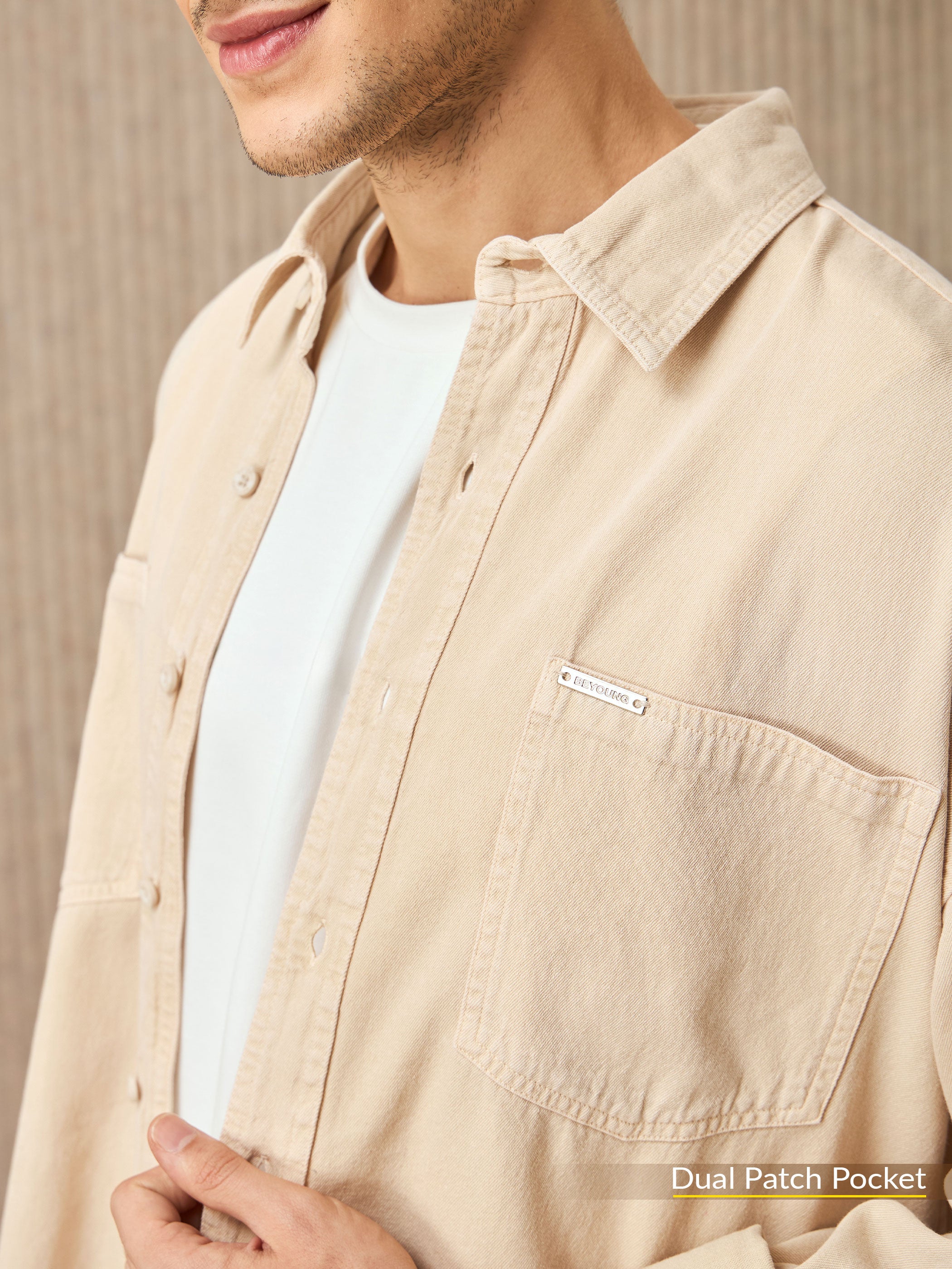 Over Dyed Shirt For Men - Beige