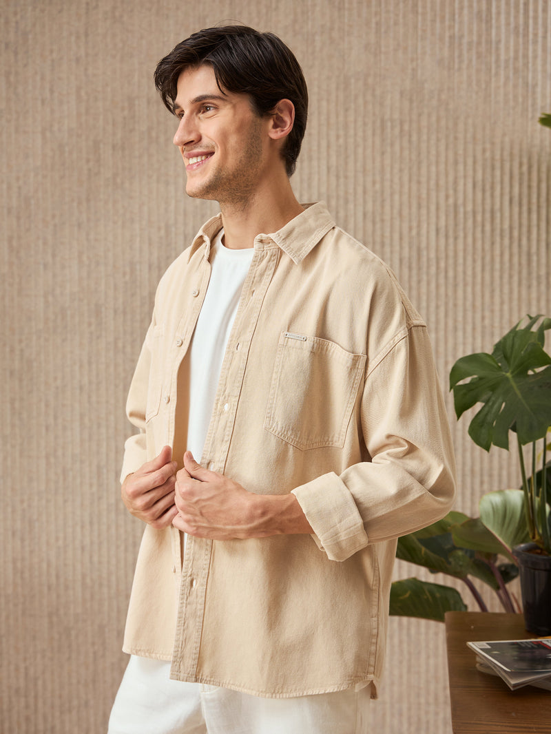 Over Dyed Shirt For Men - Beige