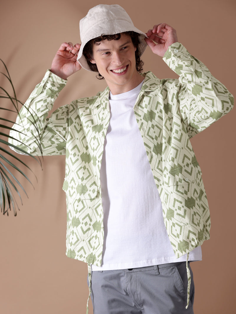 Printed Urban Shirt for Men - White and Green