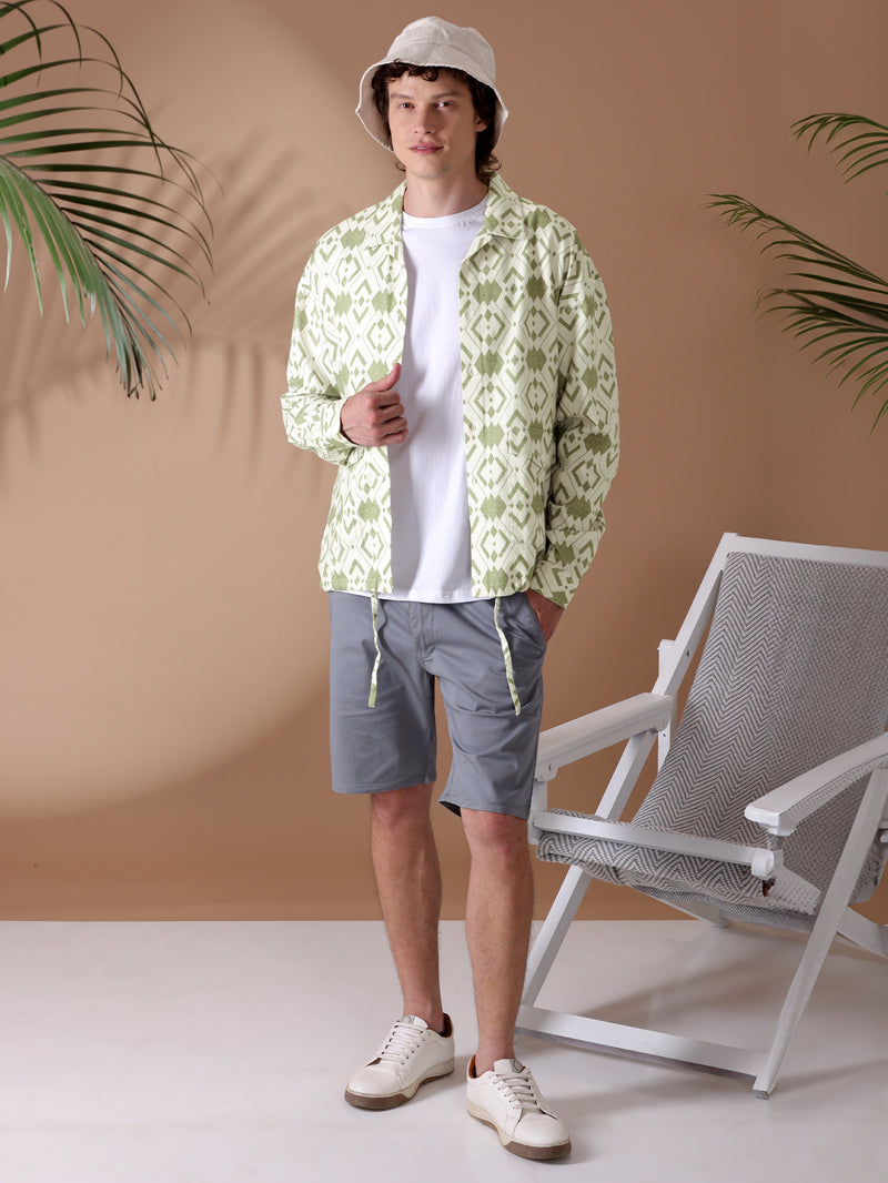 Printed Urban Shirt for Men - White and Green