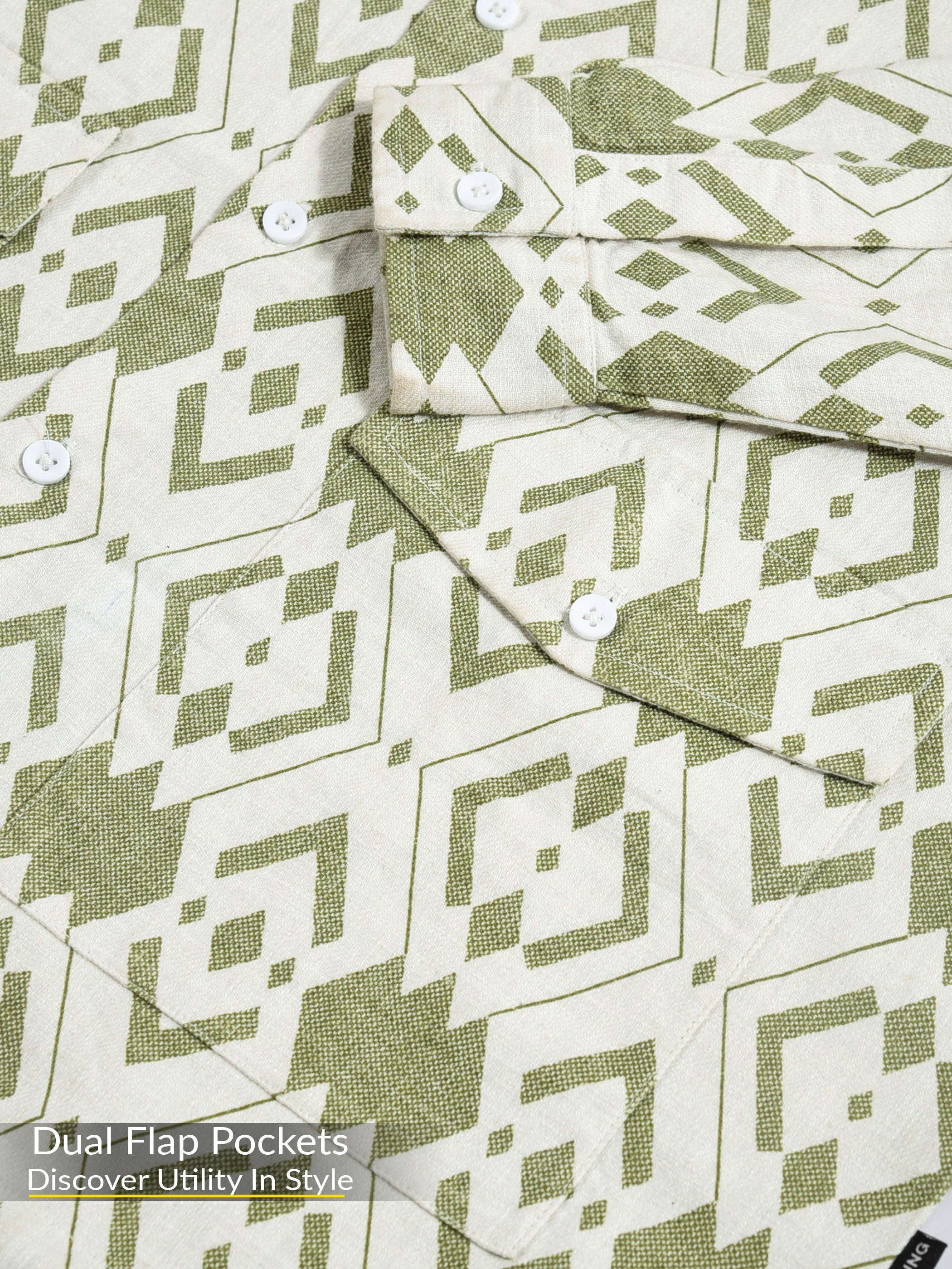 Printed Urban Shirt for Men - White and Green