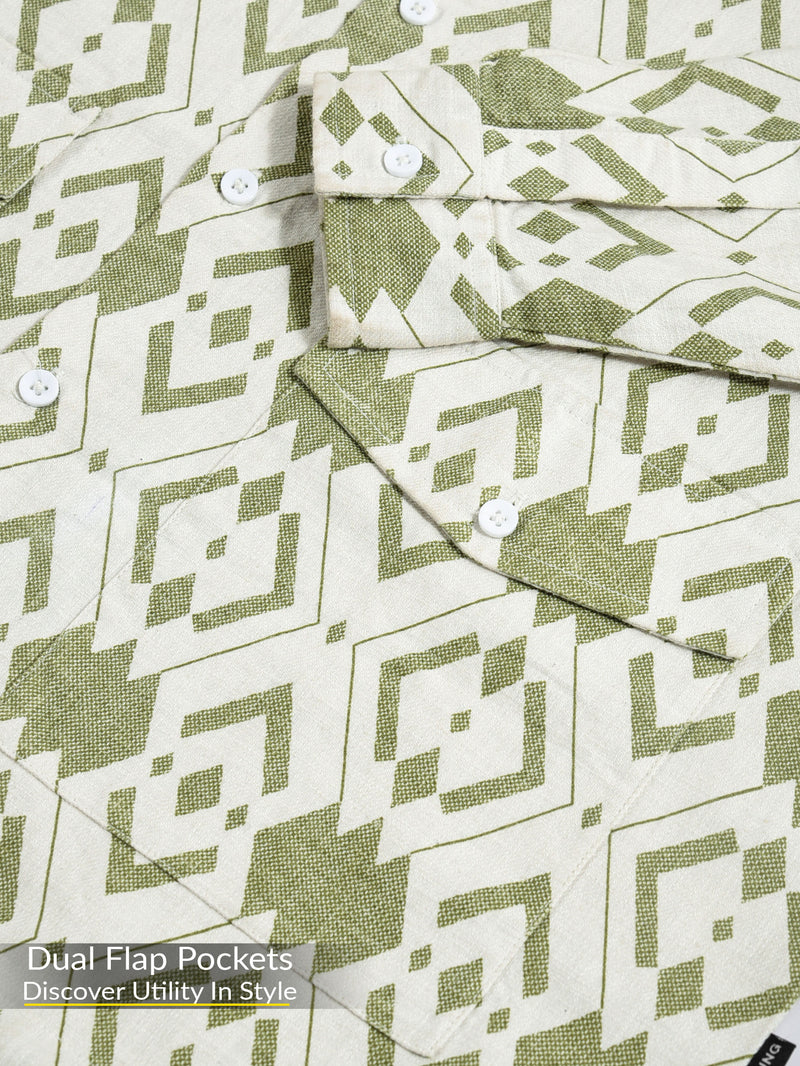 Printed Urban Shirt for Men - White and Green