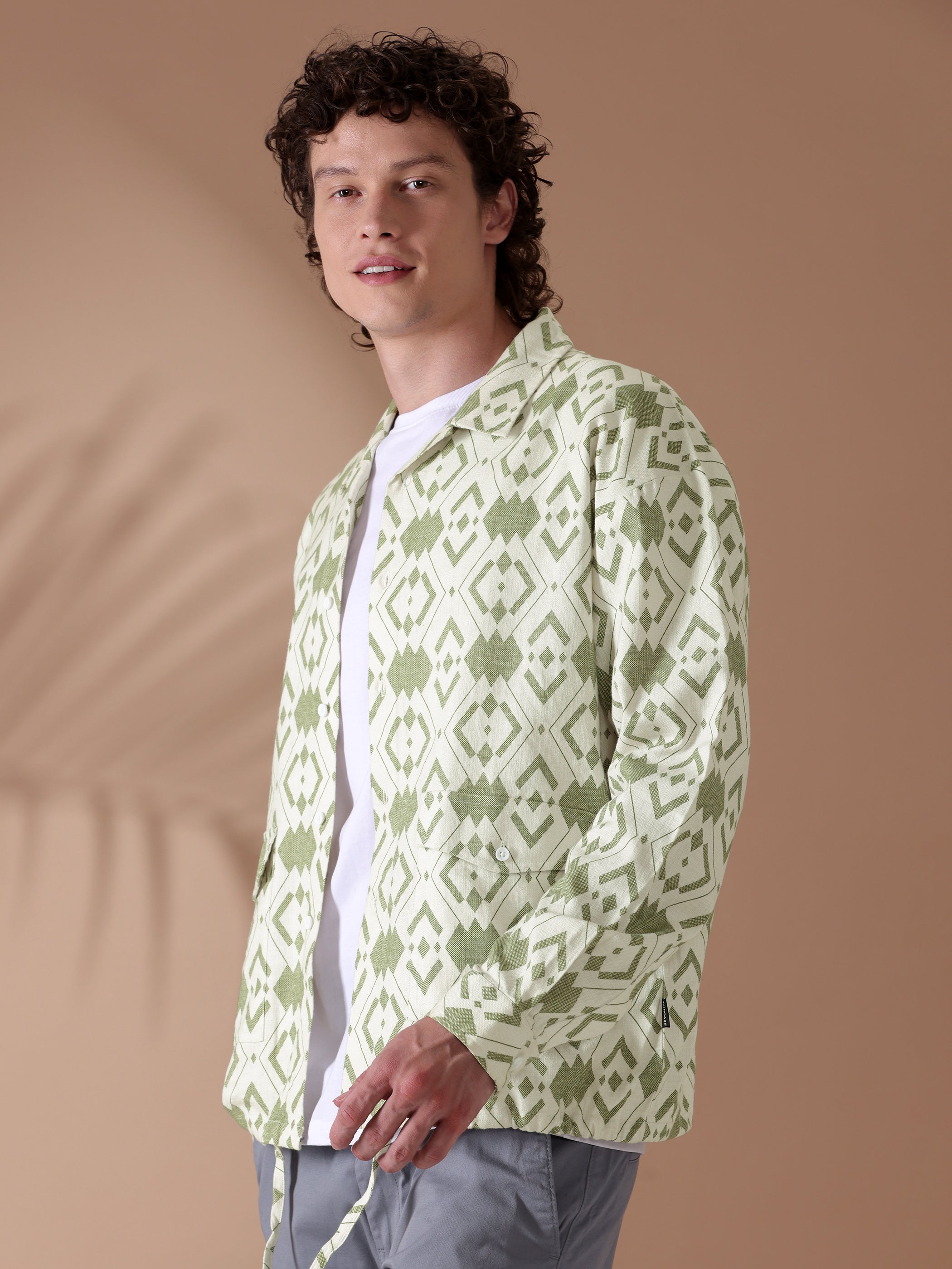 Printed Urban Shirt for Men - White and Green