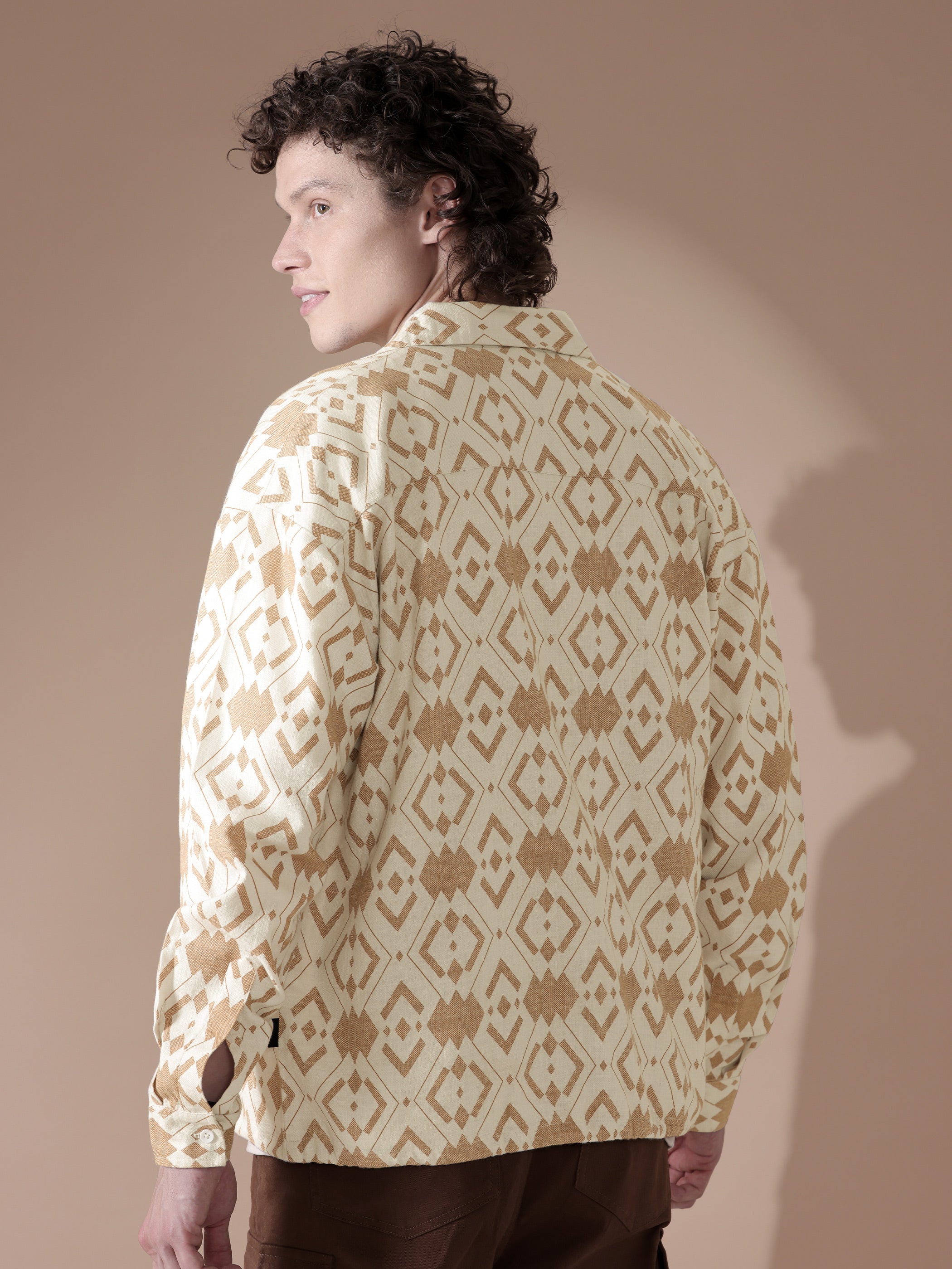 Printed Urban Shirt for Men - White and Brown