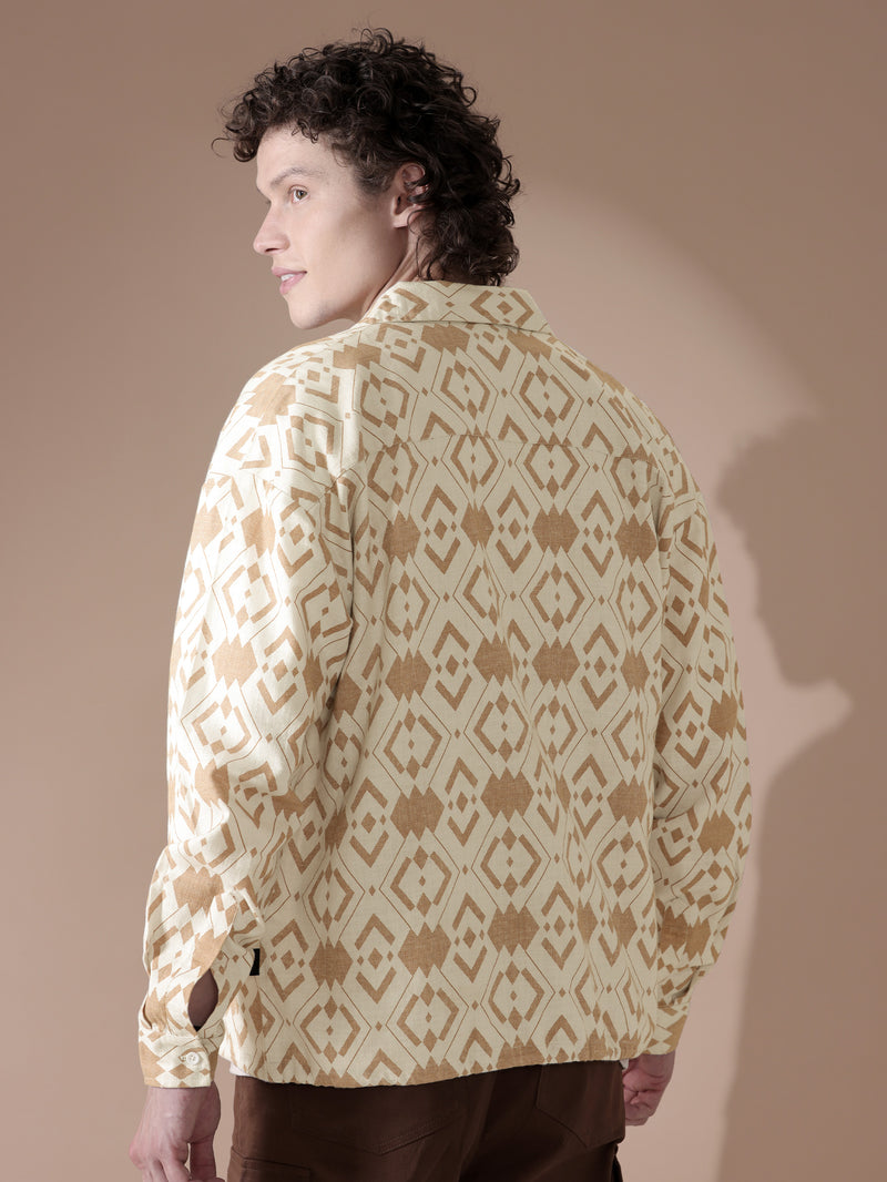 Printed Urban Shirt for Men - White and Brown