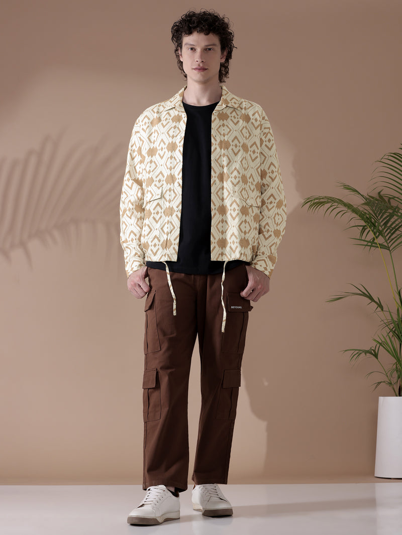 Printed Urban Shirt for Men - White and Brown