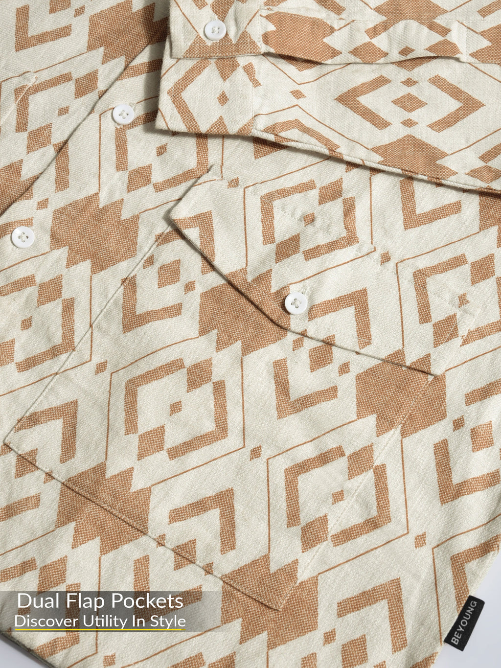 Printed Urban Shirt for Men - White and Brown