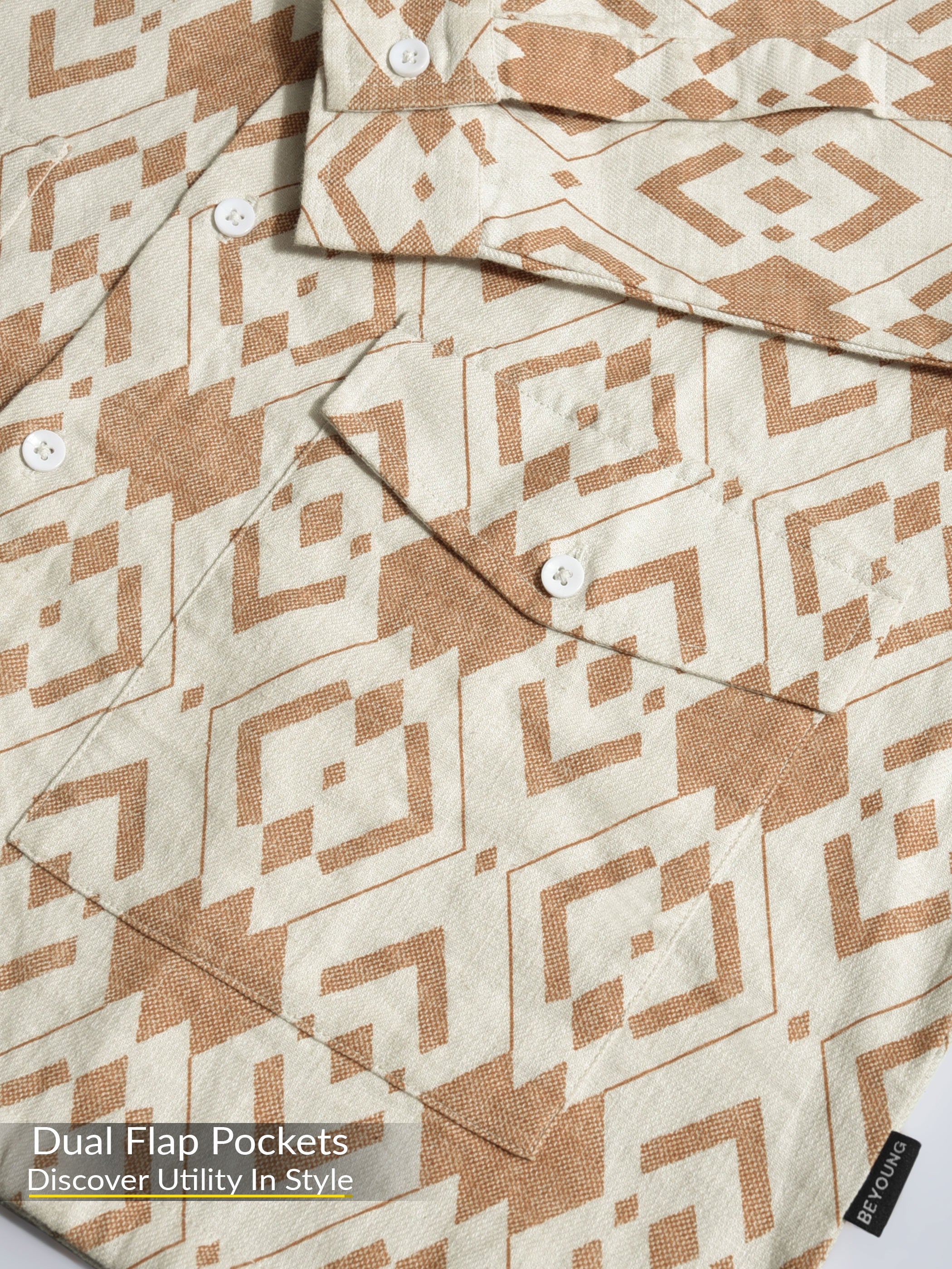 Printed Urban Shirt for Men - White and Brown