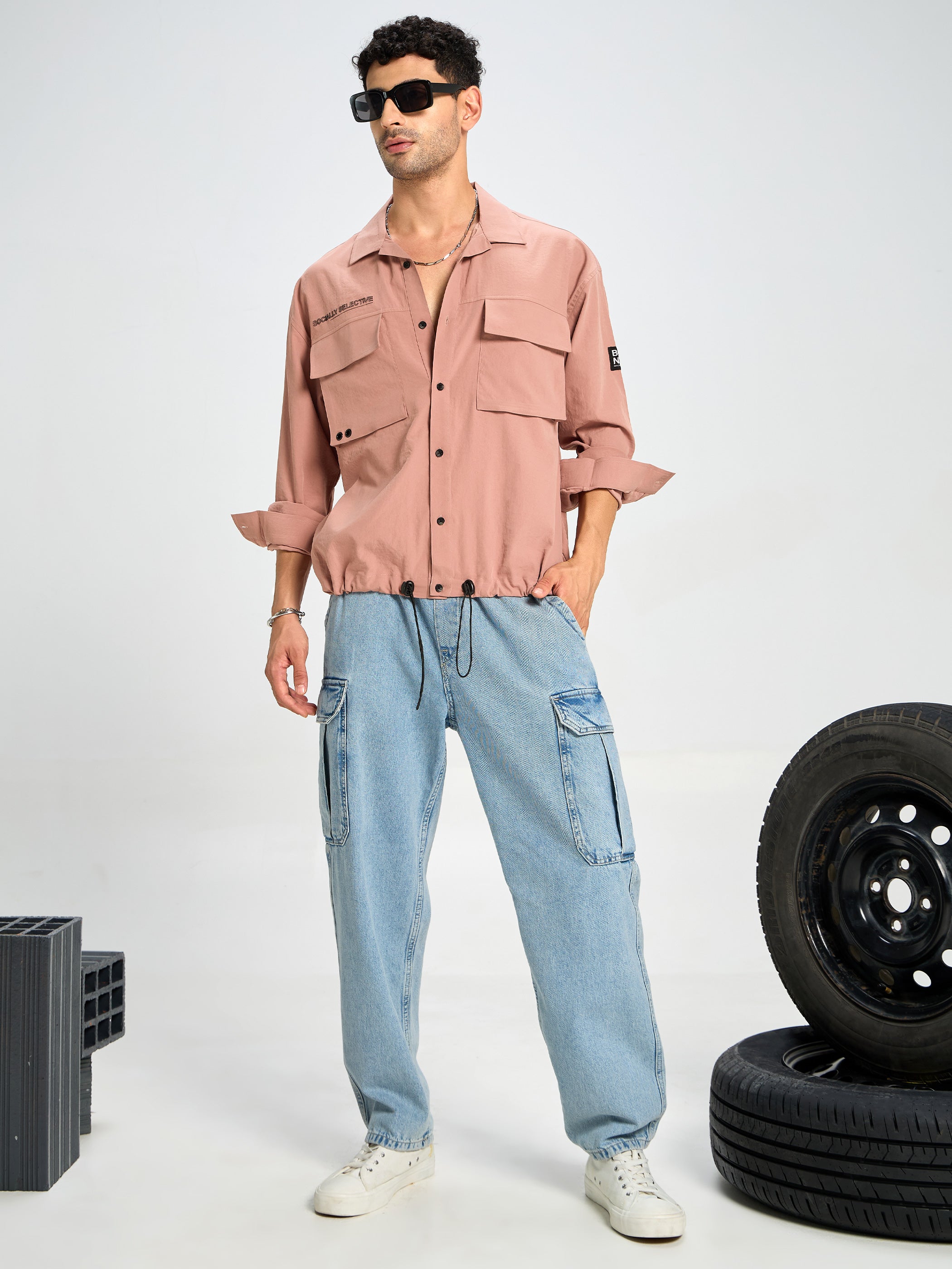 Men Relaxed Fit Shirt with Flap Pockets
- Rose Pink