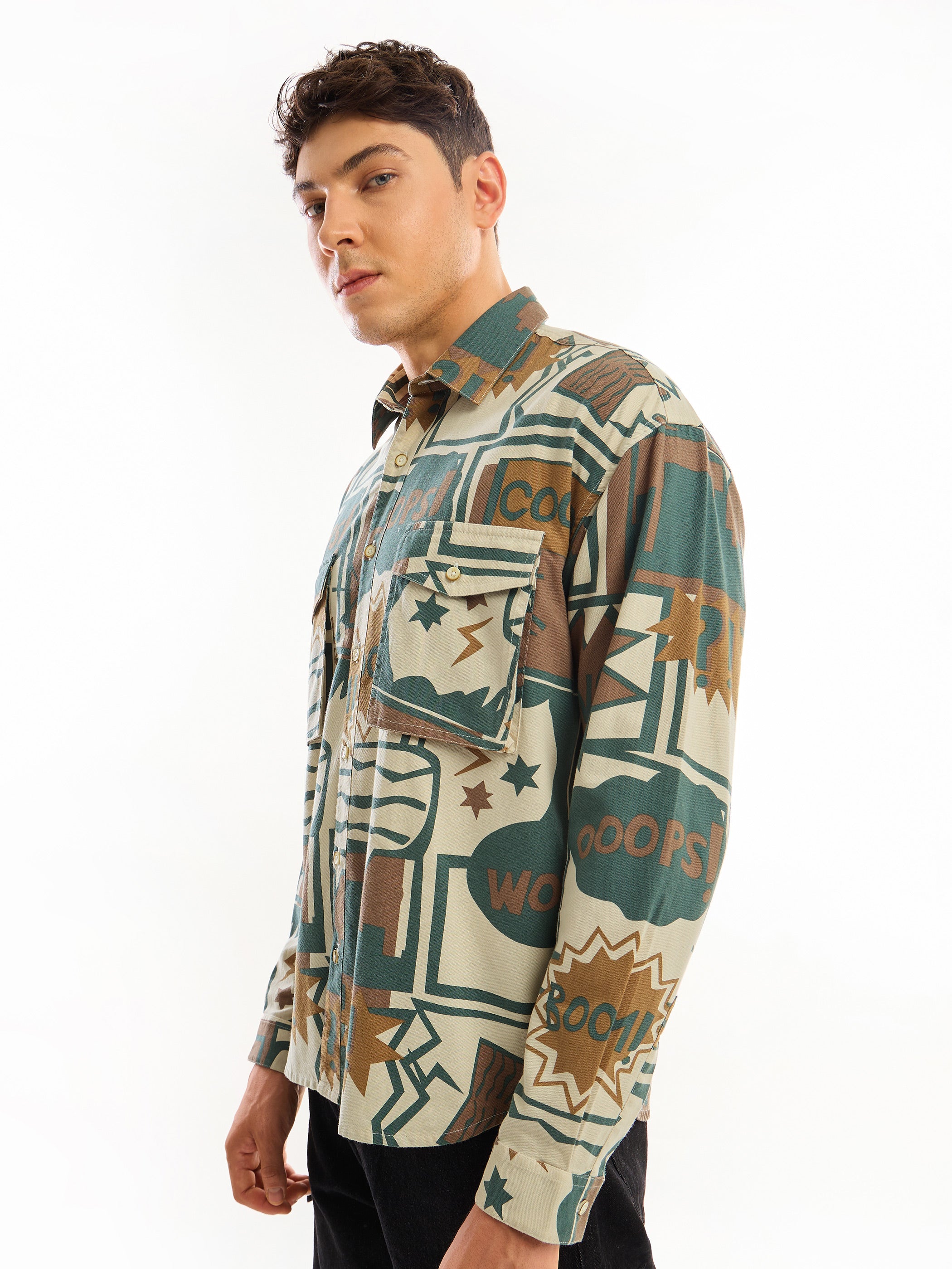 Printed Dual Pocket Overshirt