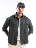 Contrast Stitch Jacket Shirt for Men - Dark Grey