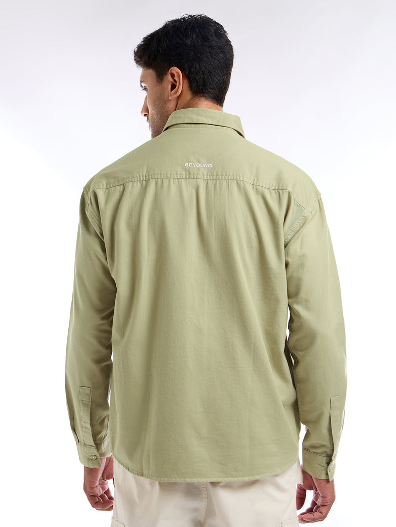 Contrast Stitch Jacket Shirt for Men - Beige