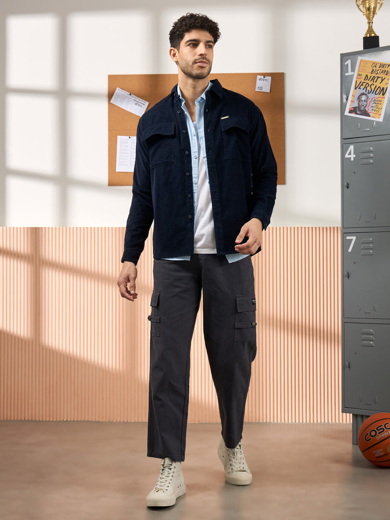 Men Regualr Fit Shirt with Flap Pockets - Midnight Blue