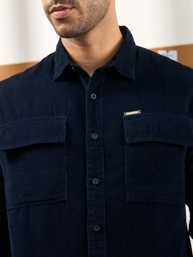 Men Regualr Fit Shirt with Flap Pockets - Midnight Blue