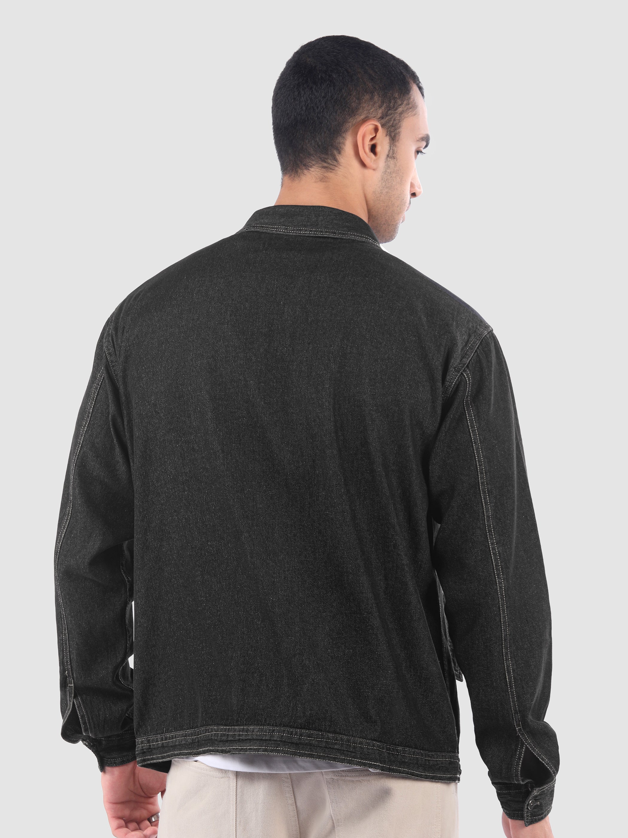 Denim Zipper Shacket - Black