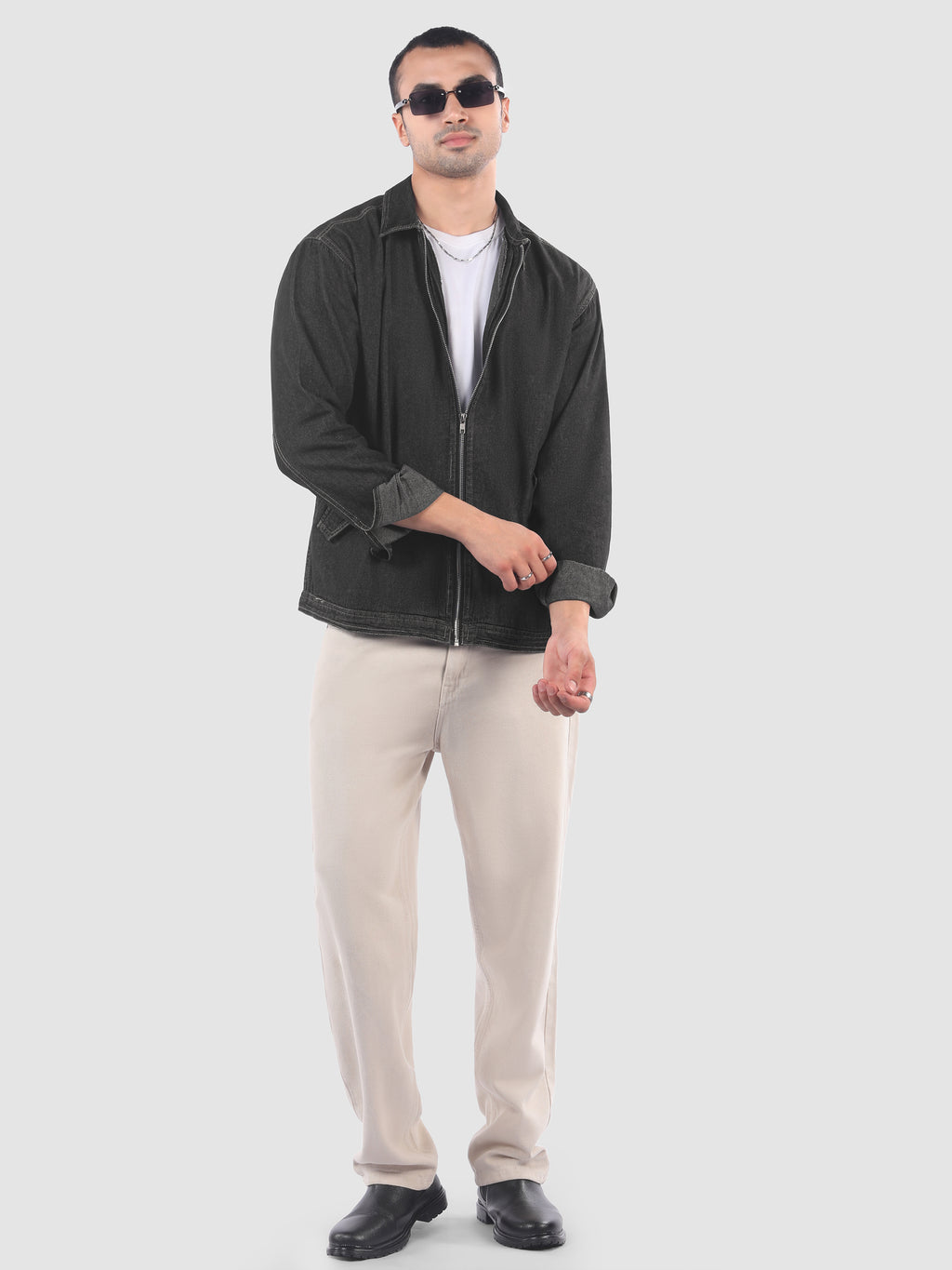 Denim Zipper Shacket - Black