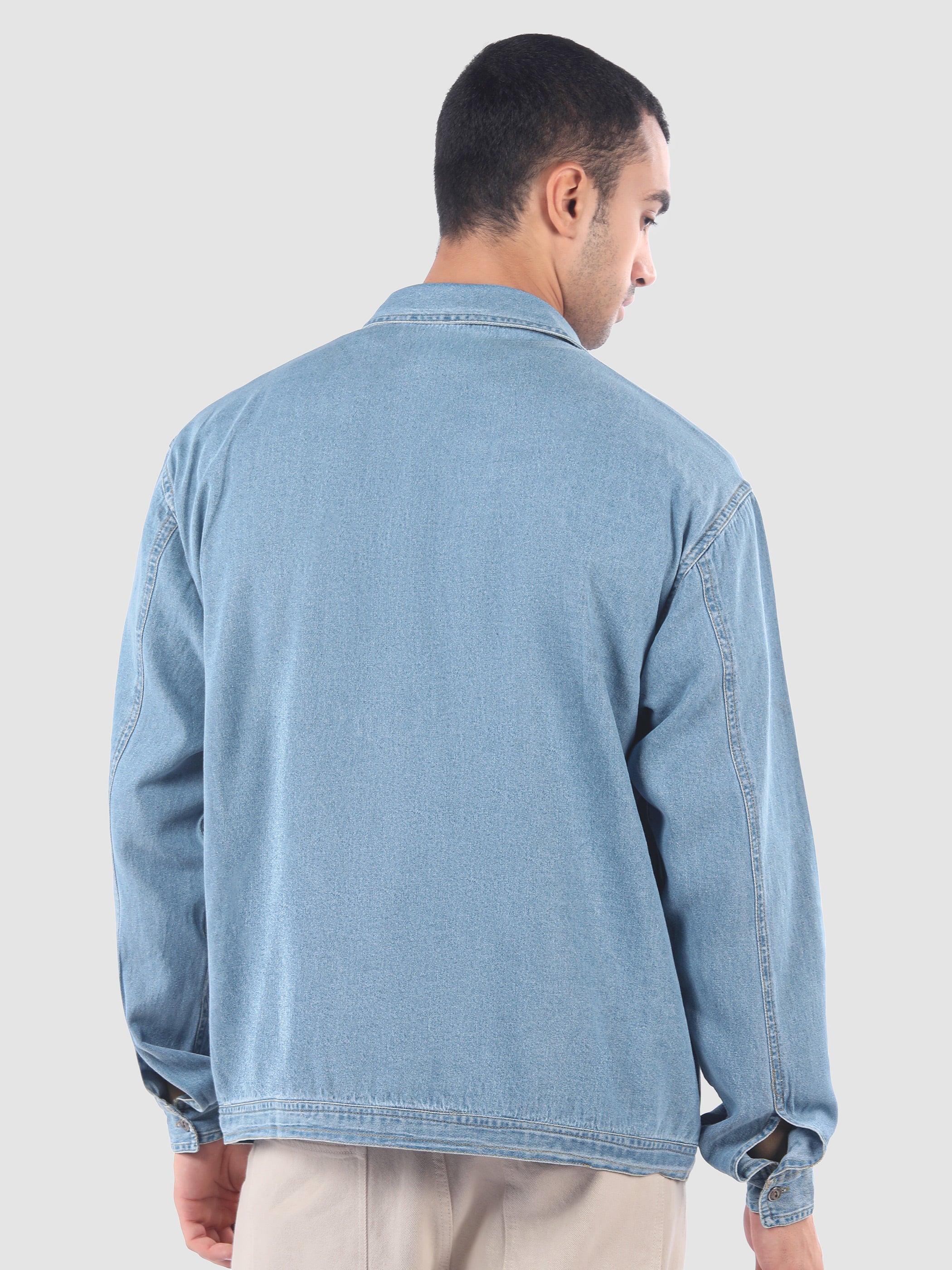 Denim Zipper Shacket - Blue
