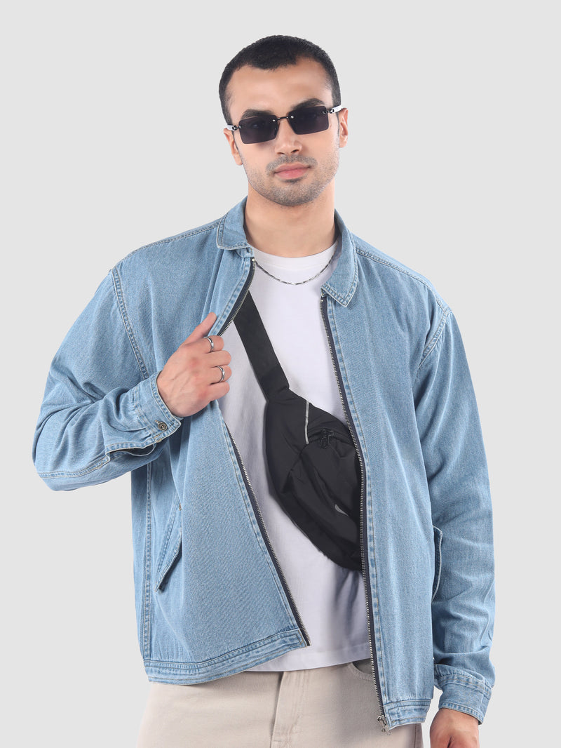 Denim Zipper Shacket - Blue