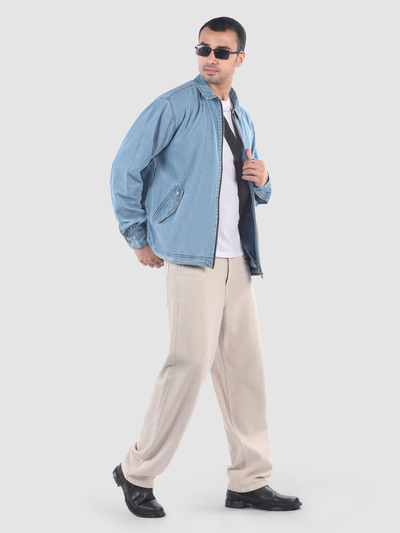 Denim Zipper Shacket - Blue