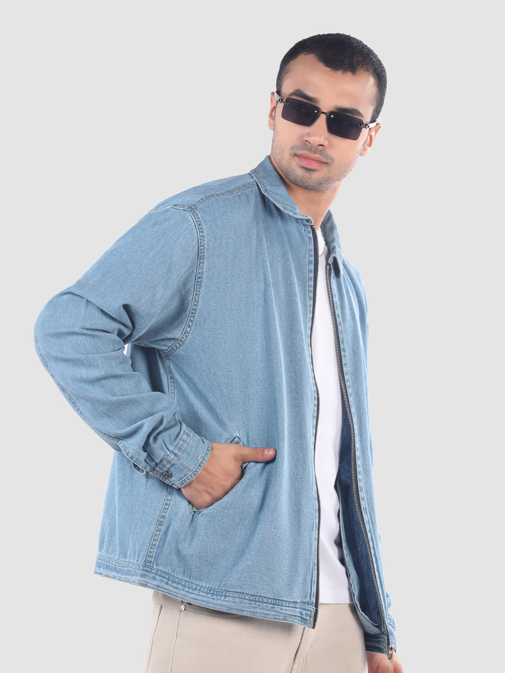 Denim Zipper Shacket - Blue