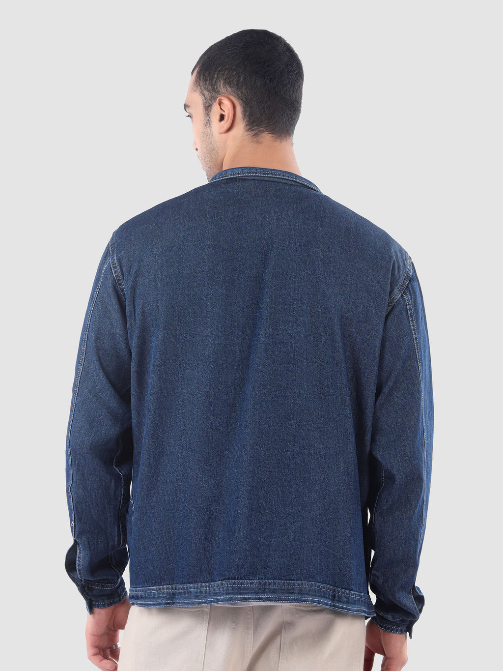 Denim Zipper Shacket - Sky Blue