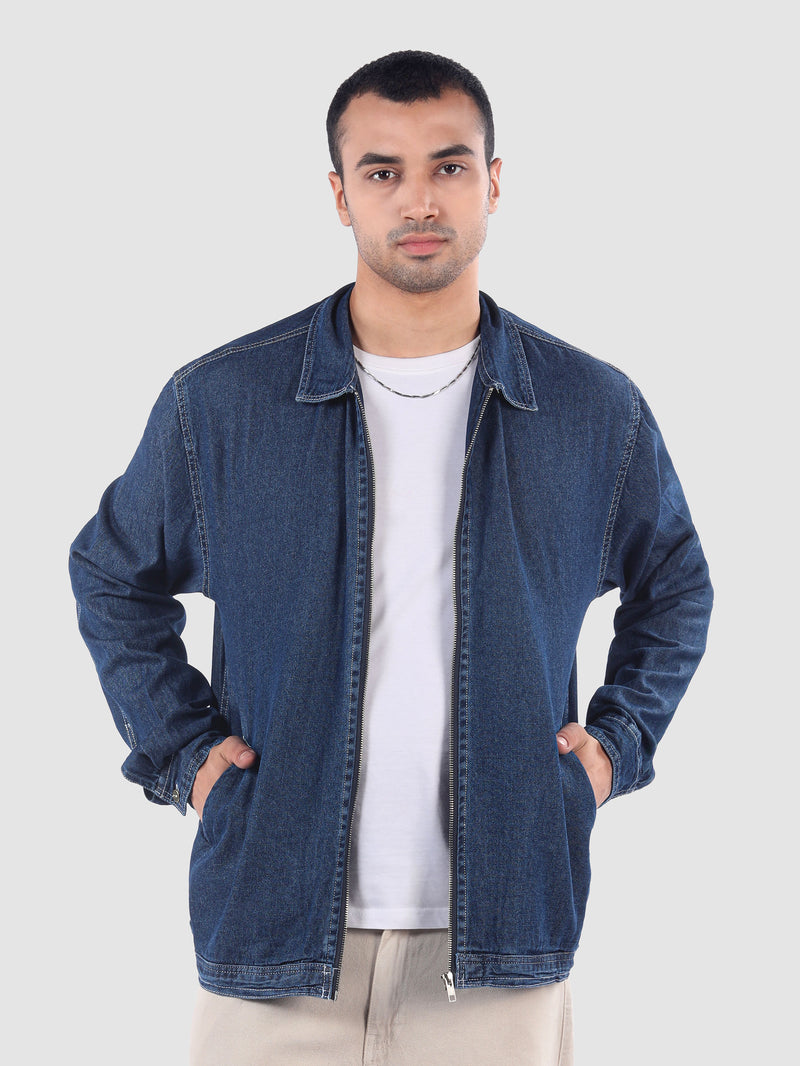 Denim Zipper Shacket - Sky Blue