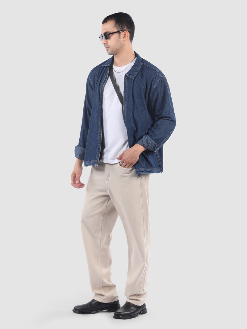 Denim Zipper Shacket - Sky Blue