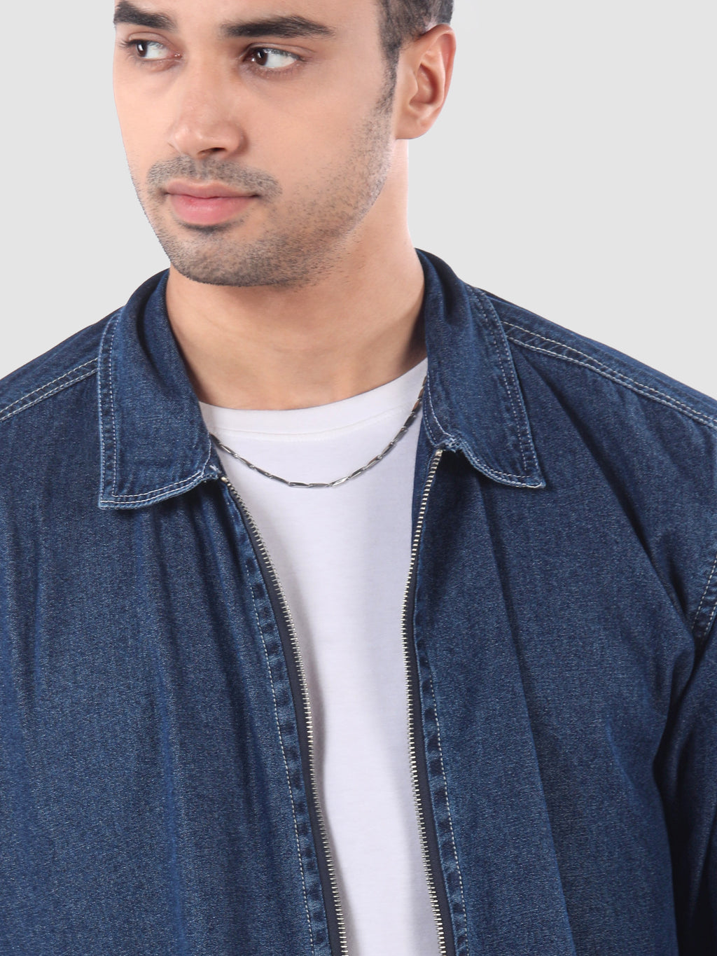 Denim Zipper Shacket - Sky Blue