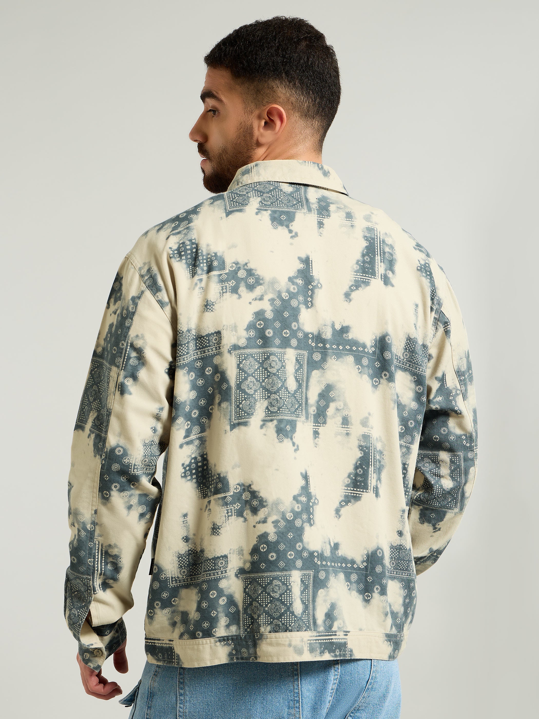 Bandana Print Shacket - Beige and Brown