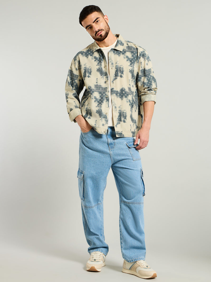 Bandana Print Shacket - Beige and Brown