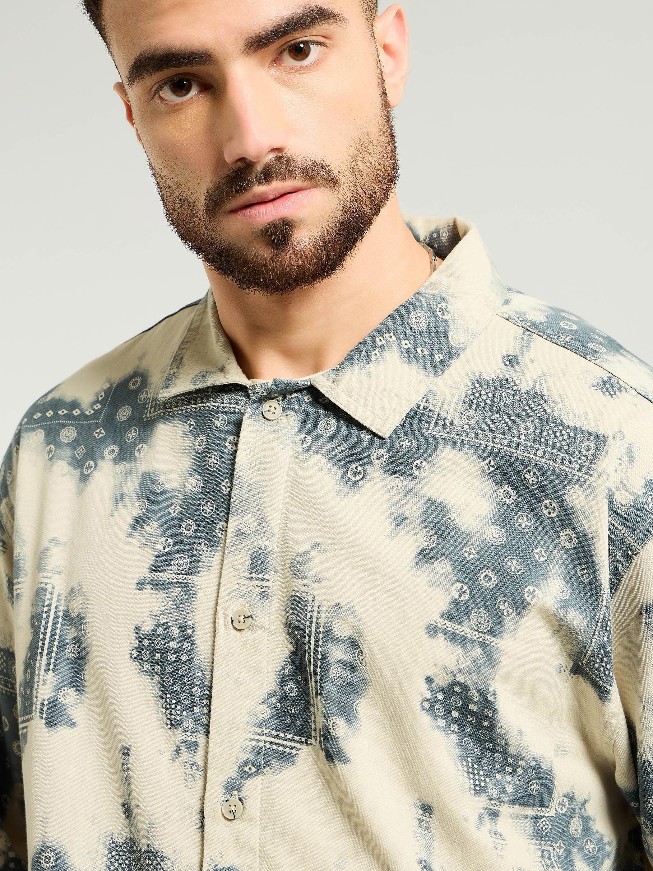 Bandana Print Shacket - Beige and Brown