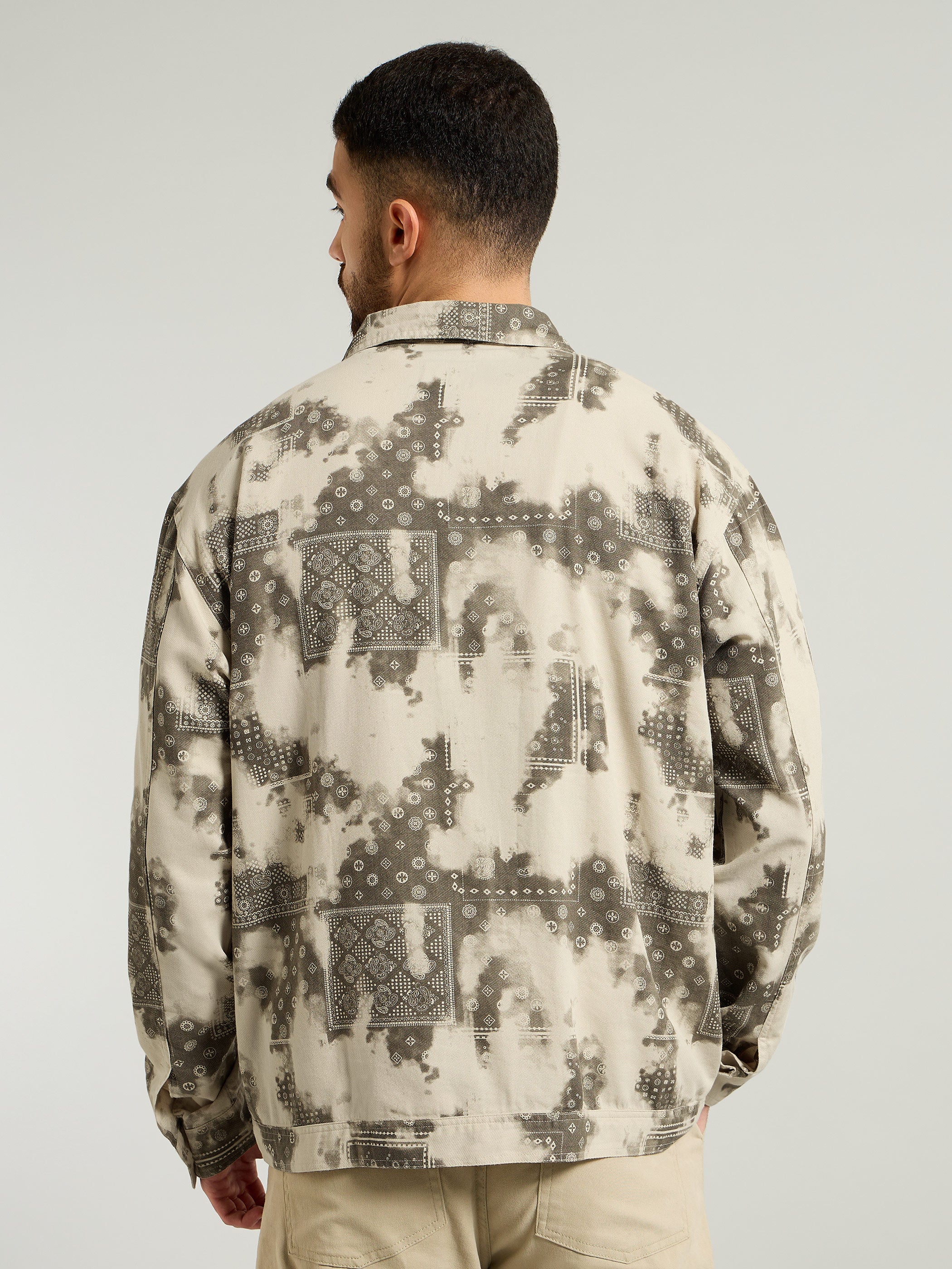 Bandana Print Shacket - Beige and Blue