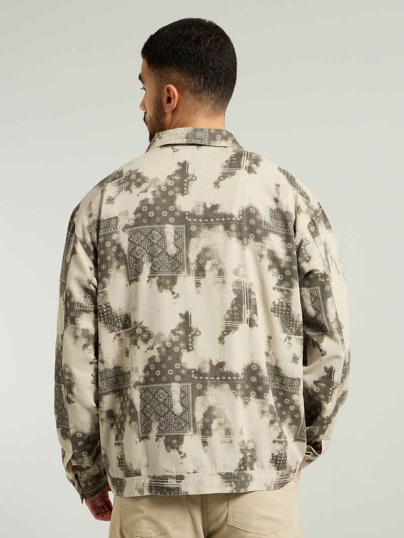 Bandana Print Shacket - Beige and Blue