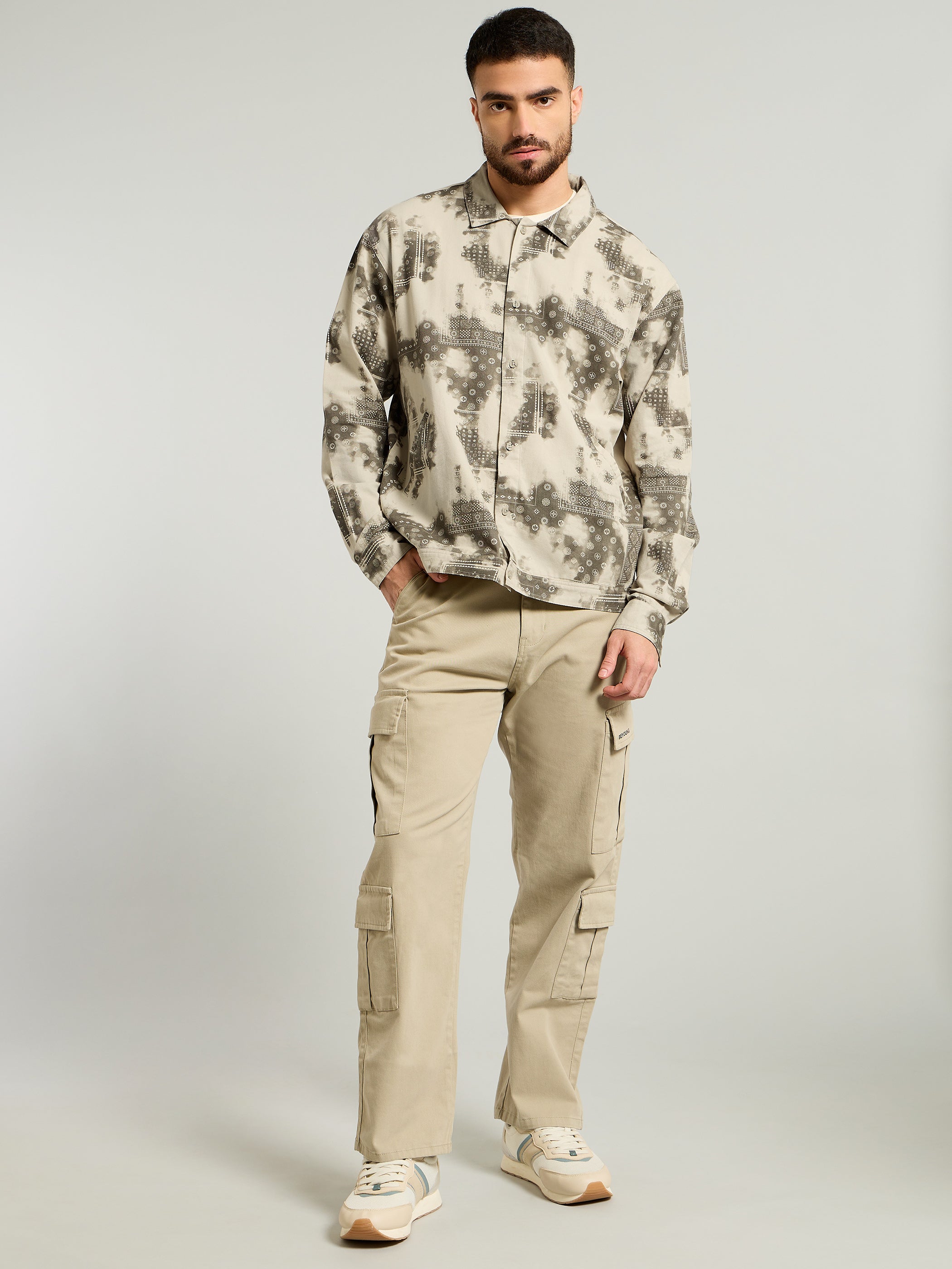 Bandana Print Shacket - Beige and Blue