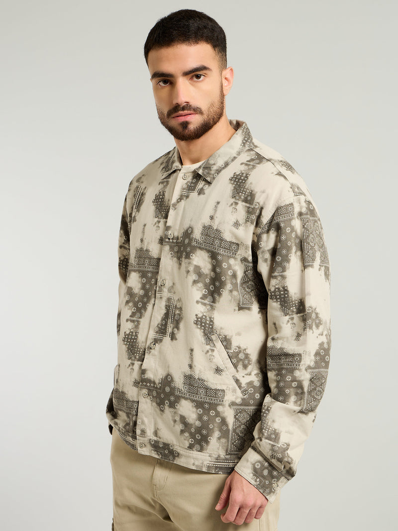 Bandana Print Shacket - Beige and Blue