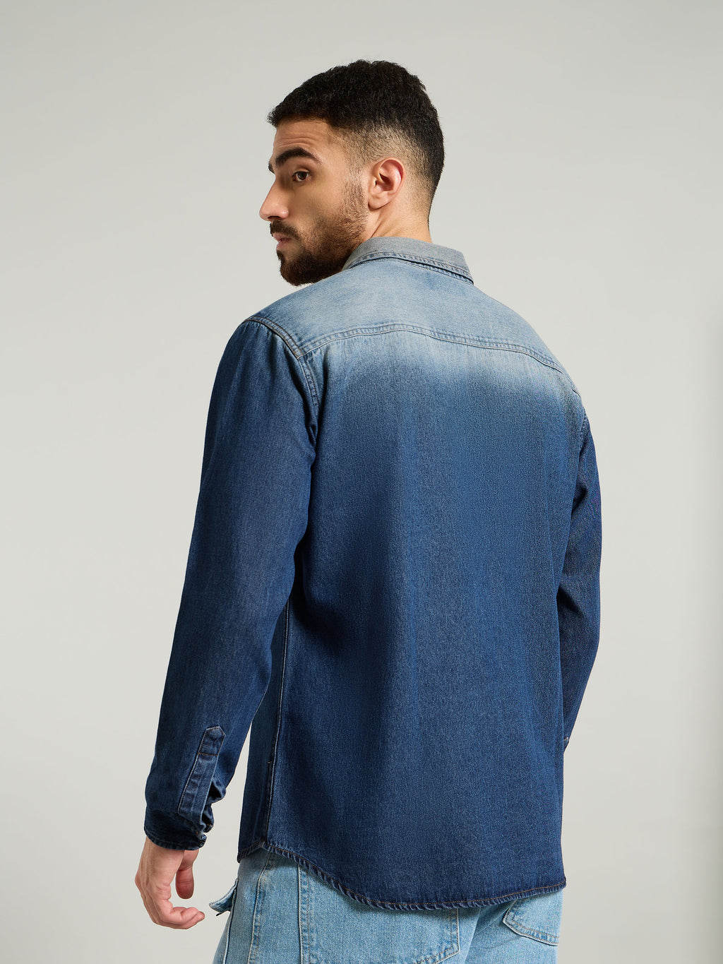 Ombre Denim Shirt For Men - Dark Blue