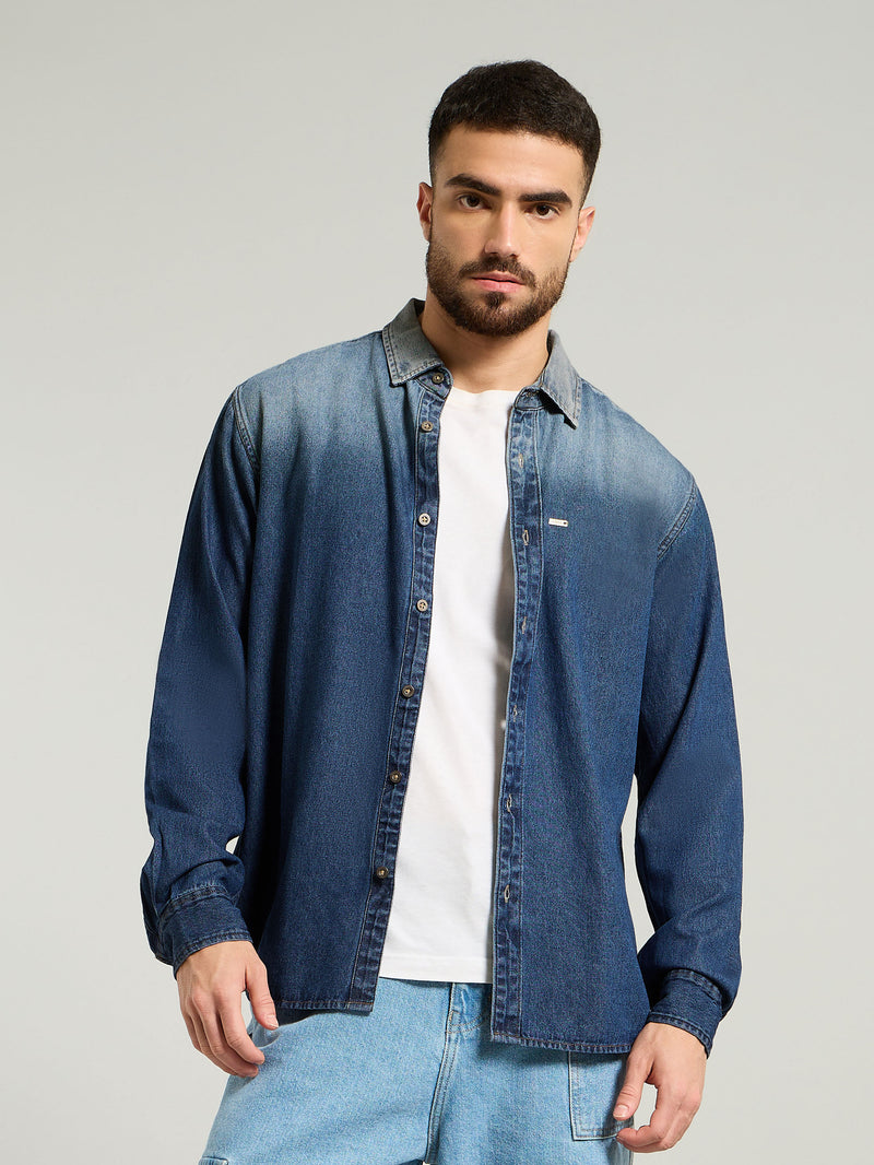 Ombre Denim Shirt For Men - Dark Blue