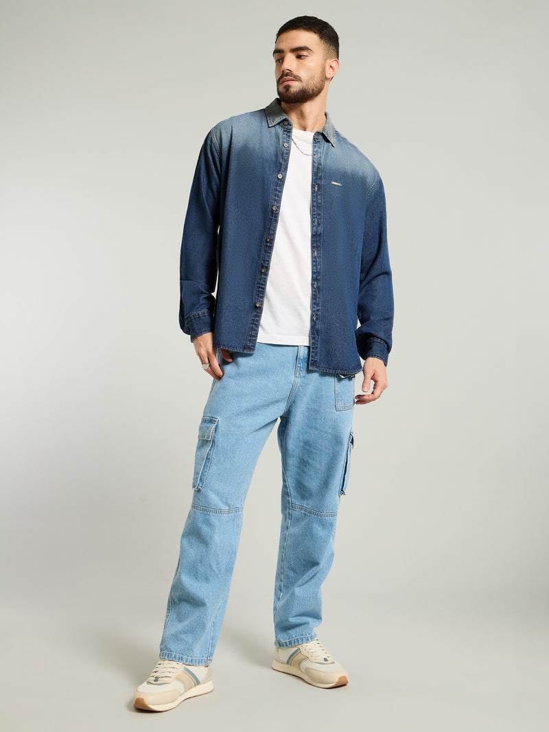 Ombre Denim Shirt For Men - Dark Blue