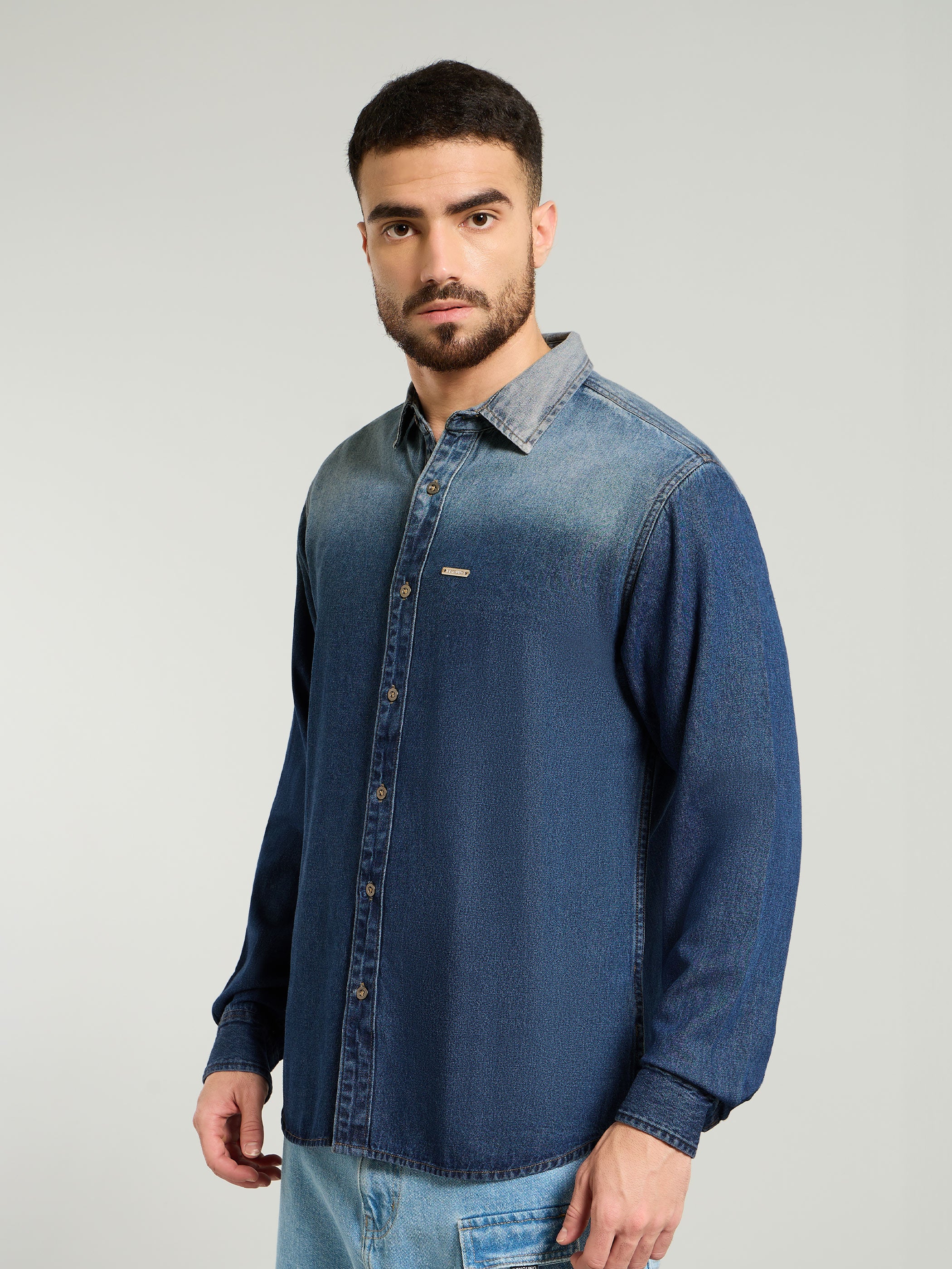 Ombre Denim Shirt For Men - Dark Blue