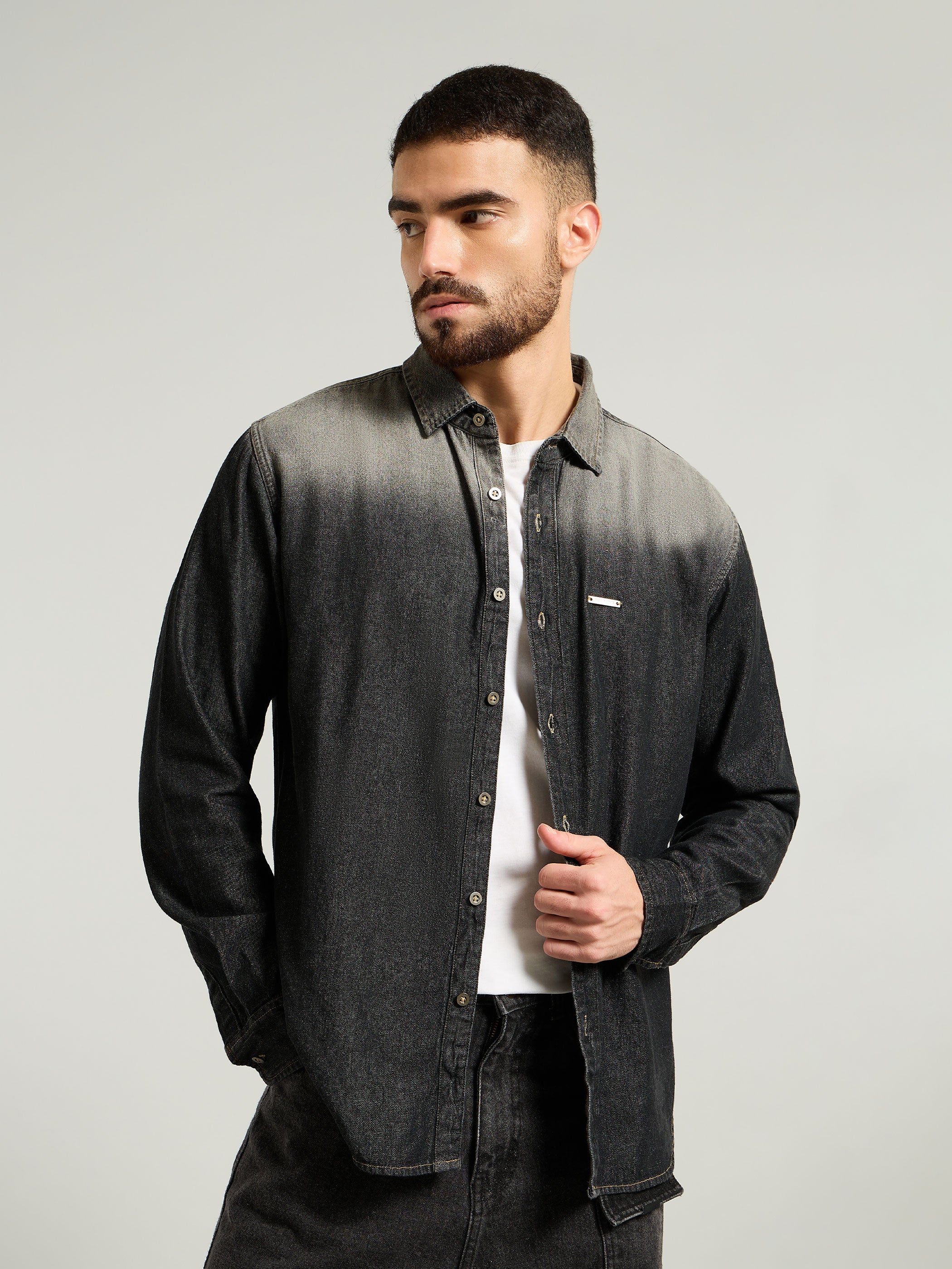 Ombre Denim Shirt For Men - Black