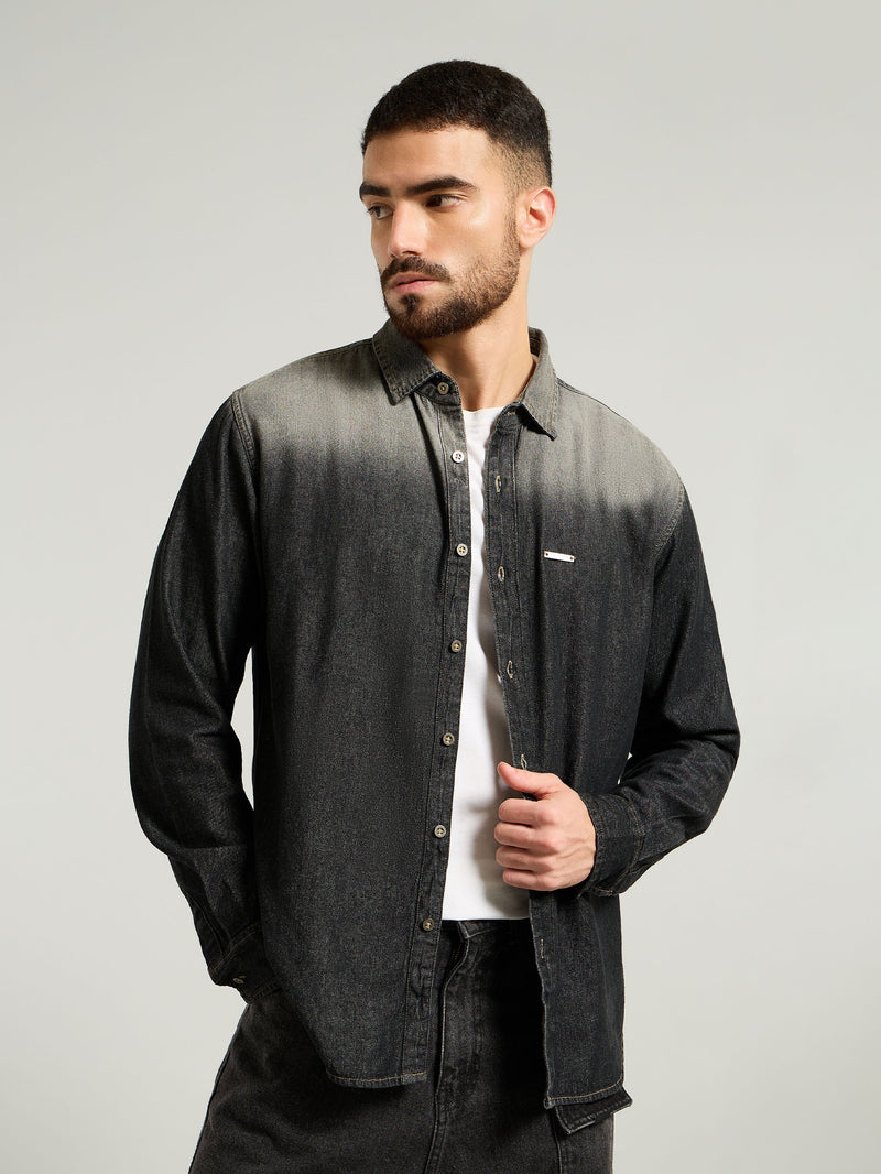 Ombre Denim Shirt For Men - Black