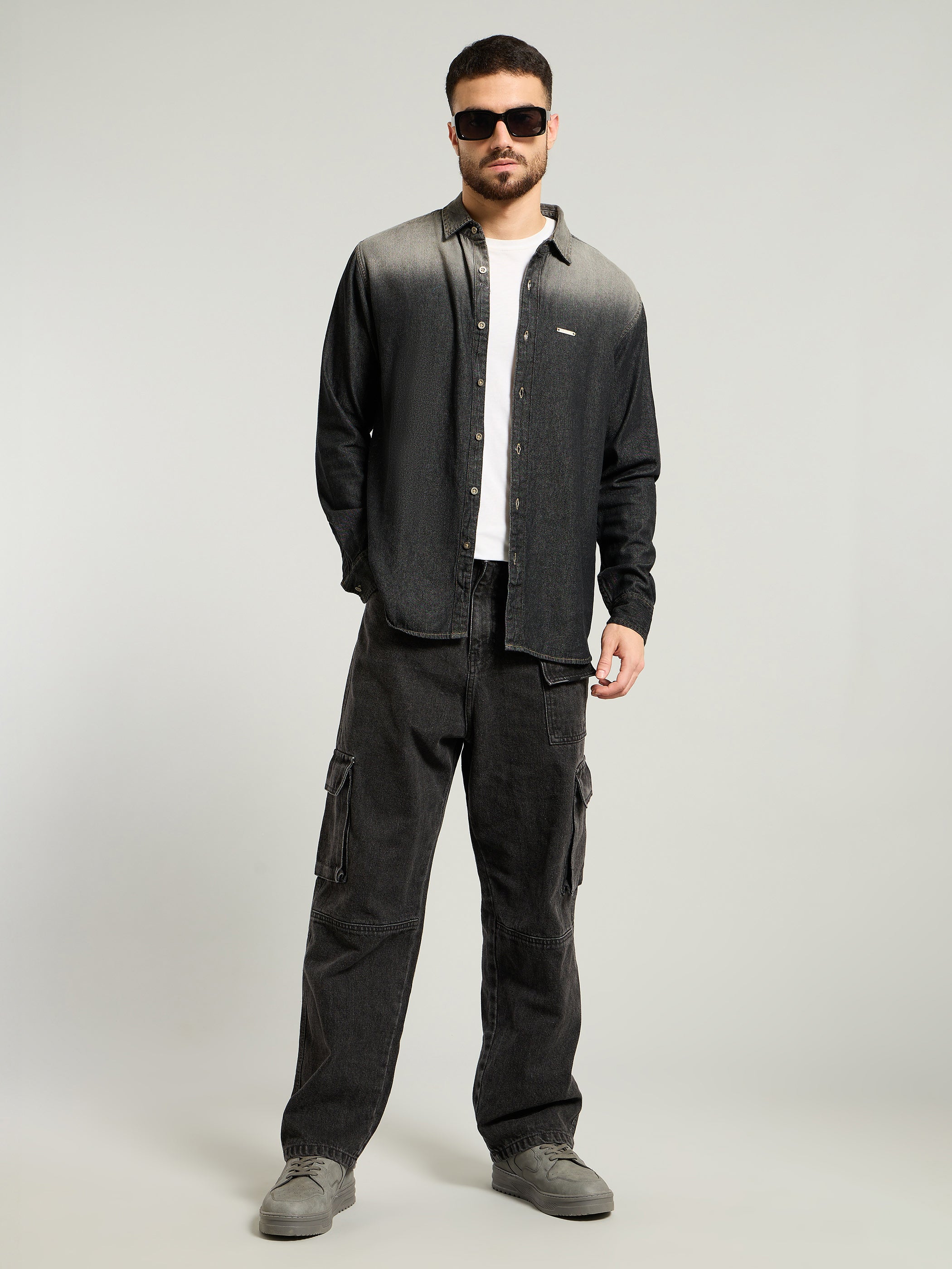 Ombre Denim Shirt For Men - Black