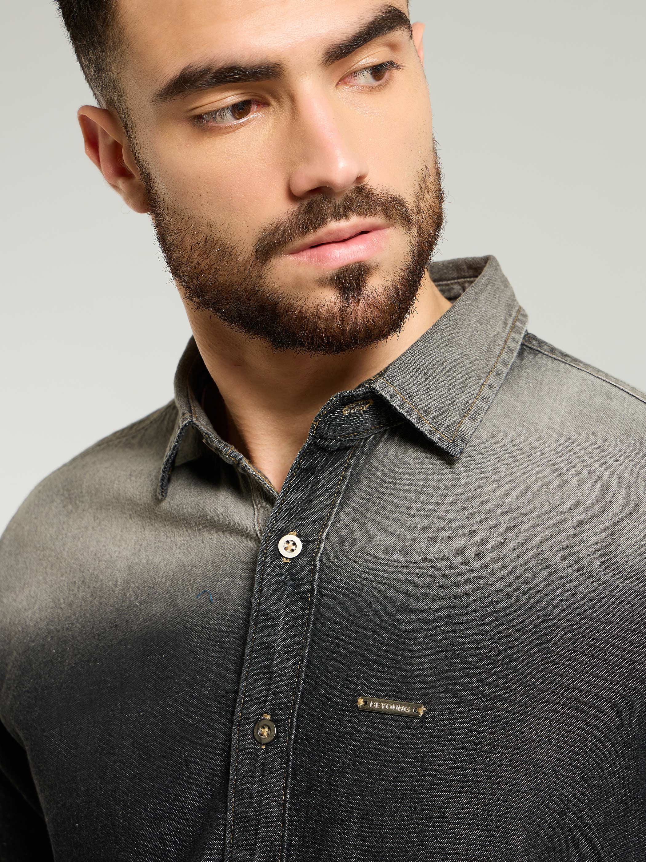 Ombre Denim Shirt For Men - Black