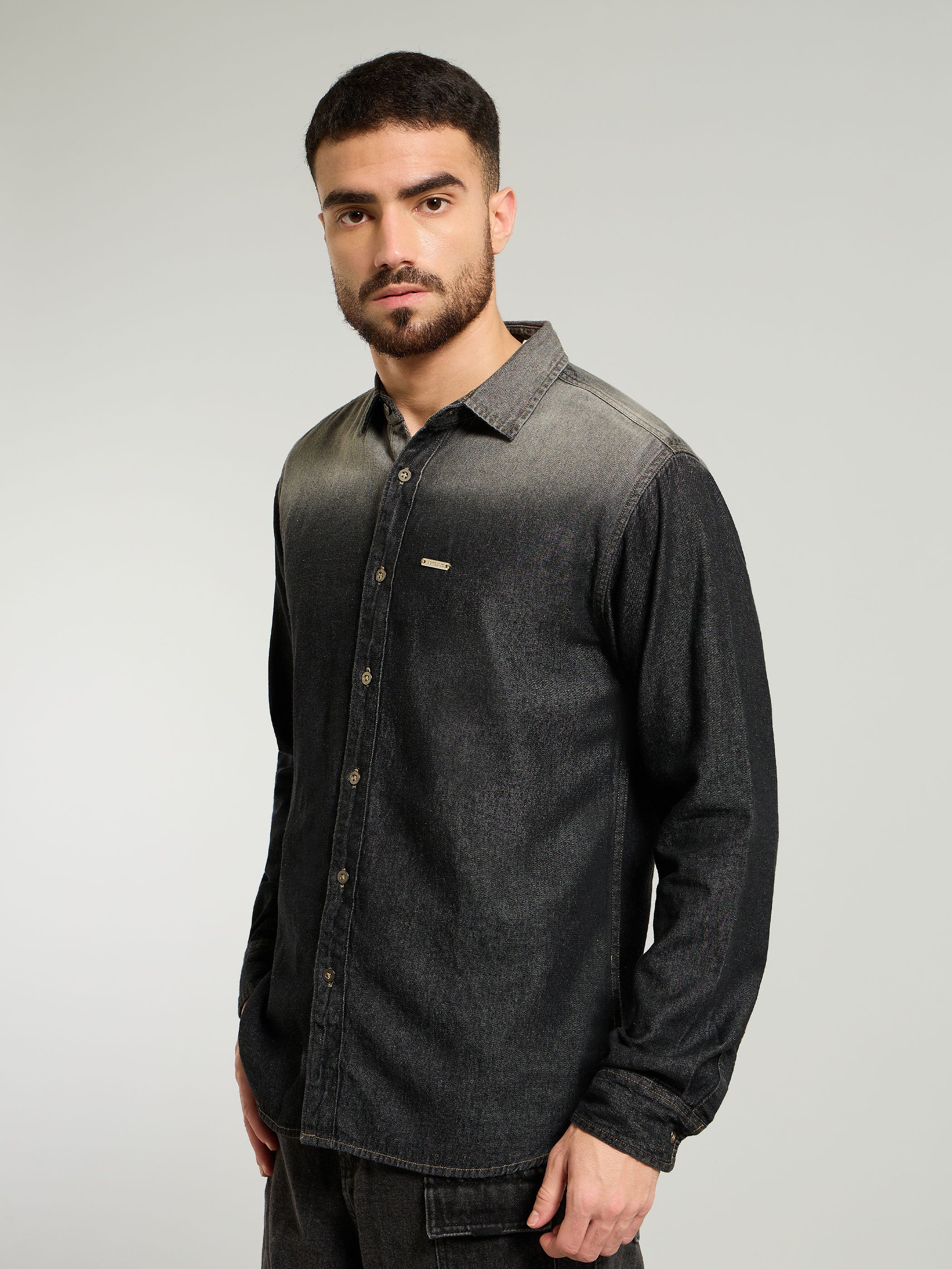 Ombre Denim Shirt For Men - Black