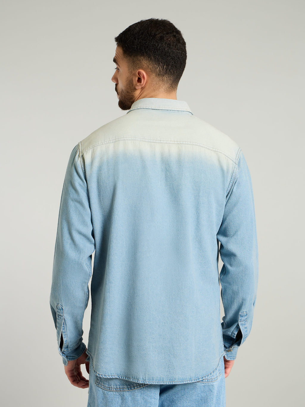 Ombre Denim Shirt For Men - Light Blue