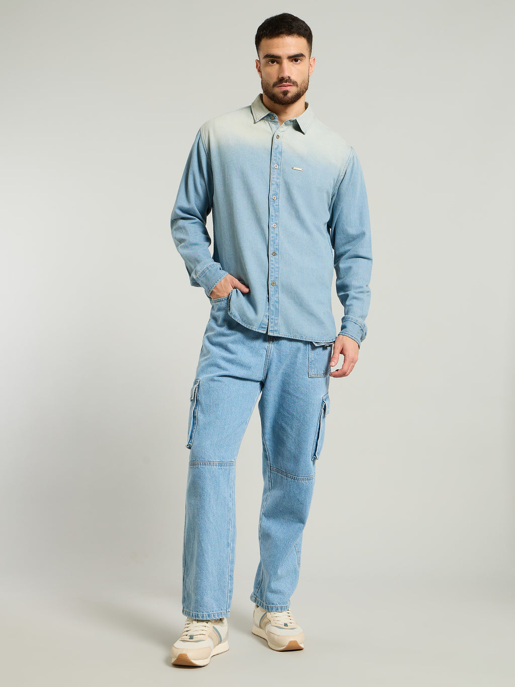 Ombre Denim Shirt For Men - Light Blue
